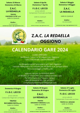 Calendario gare cinofile 2024 della Z.A.C. "La Redaella" di Oggiono - F.I.D.C. Lecco