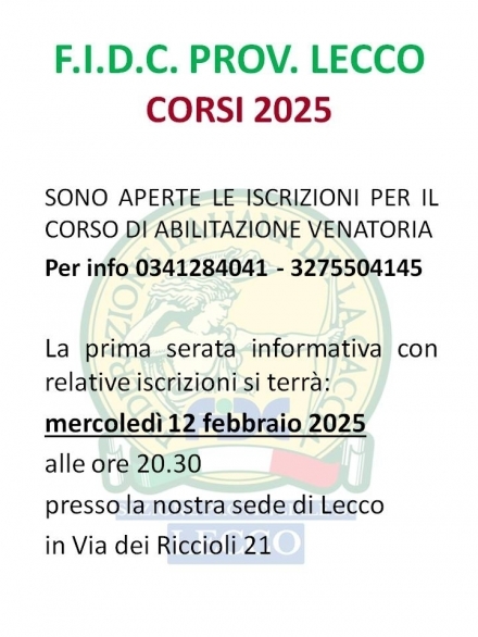 CORSO ABILITAZIONE VENATORIA 2025 - F.I.D.C. Lecco